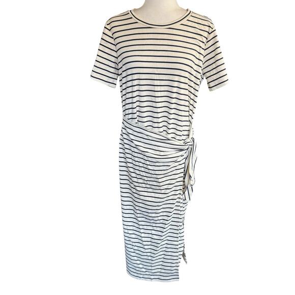 Evereve Cassie Dress Ivory Navy Stripes Faux Wrap XL Sailorchic Fishermancore - Picture 1 of 11